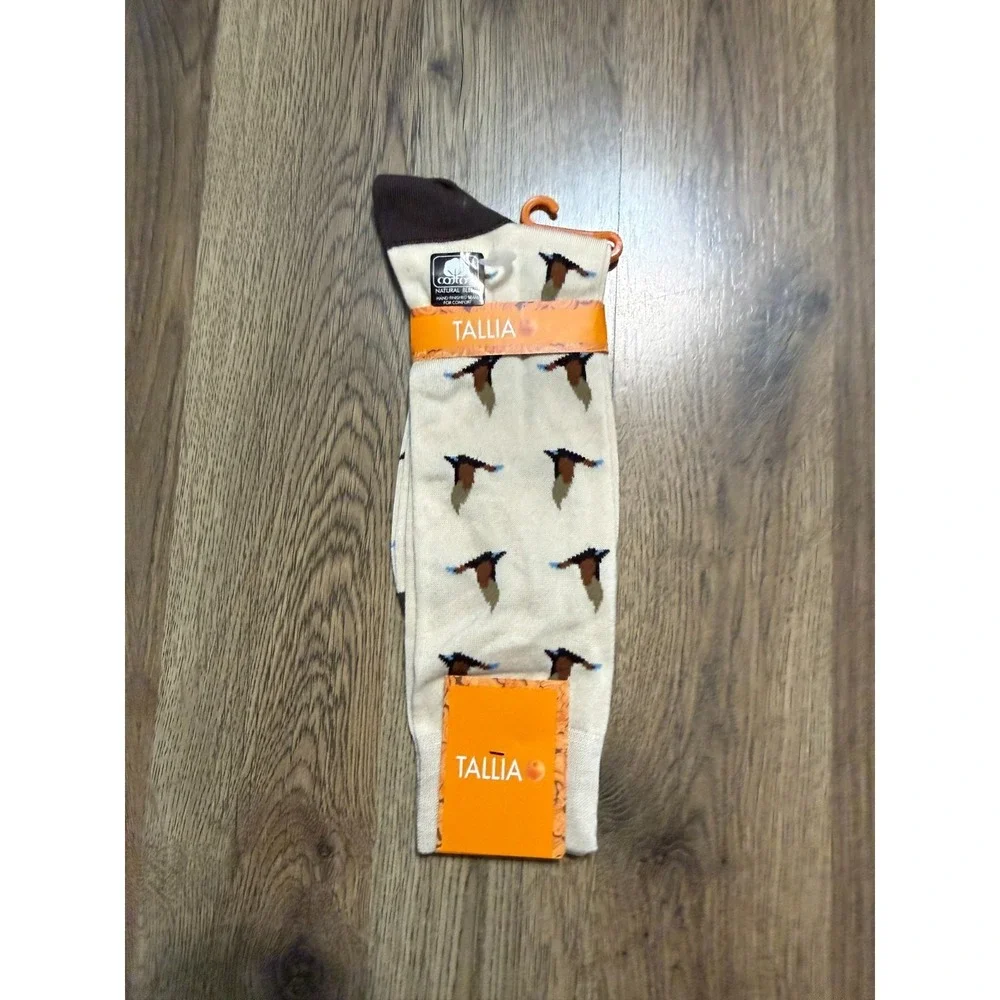 Tallia Socks Men's Size One Size Tan Socks Ducks Stretchy NWT